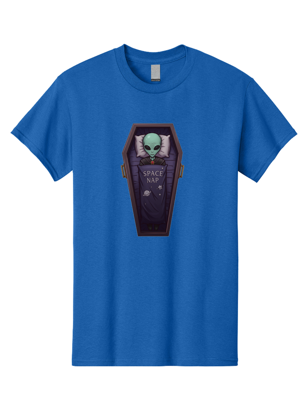 Space-Nap-6 Men'S Graphic Tee, 100% Cotton, Comfortable Casual Summer Wear, Machine Washable, Alien Sleeping, Coffin Bed, Space Nap, Extraterrestrial Rest, Celestial Slumber, Science Fiction Humor, Quirky Illustration Bad671