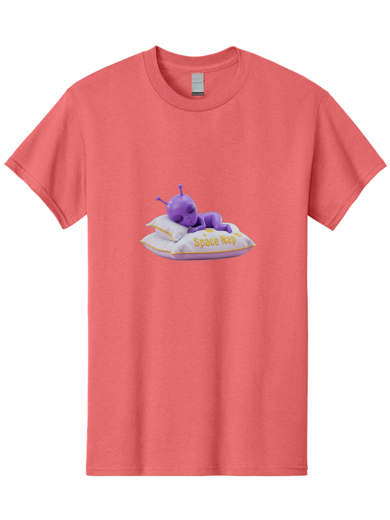 Space-Nap Men'S Graphic Tee, 100% Cotton, Comfortable Casual Summer Wear, Machine Washable, Purple Alien Sleeping On Pillow, Space Nap, Cartoon Character, 3D Illustration, Funny Alien, Resting In Space, Cute Extraterrestrial, Bad673