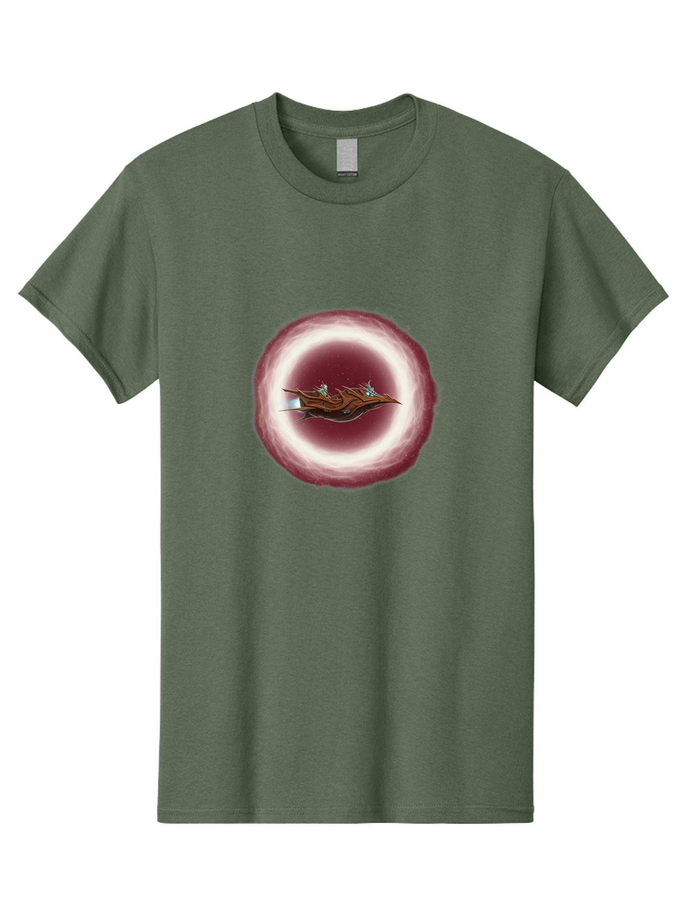 Spacecraft-In-Circle Men'S Graphic Tee, 100% Cotton, Comfortable Casual Summer Wear, Machine Washable, Sci-Fi Spaceship, Spaceship Interior, Fantasy Artwork, Space Travel, Futuristic Design, Starry Night Sky, Digital Illustration, Bad674