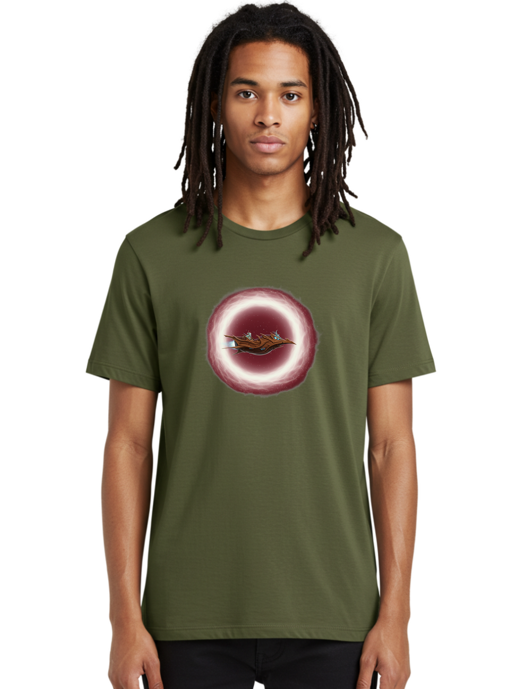Spacecraft-In-Circle Men'S Graphic Tee, 100% Cotton, Comfortable Casual Summer Wear, Machine Washable, Sci-Fi Spaceship, Spaceship Interior, Fantasy Artwork, Space Travel, Futuristic Design, Starry Night Sky, Digital Illustration, Bad674