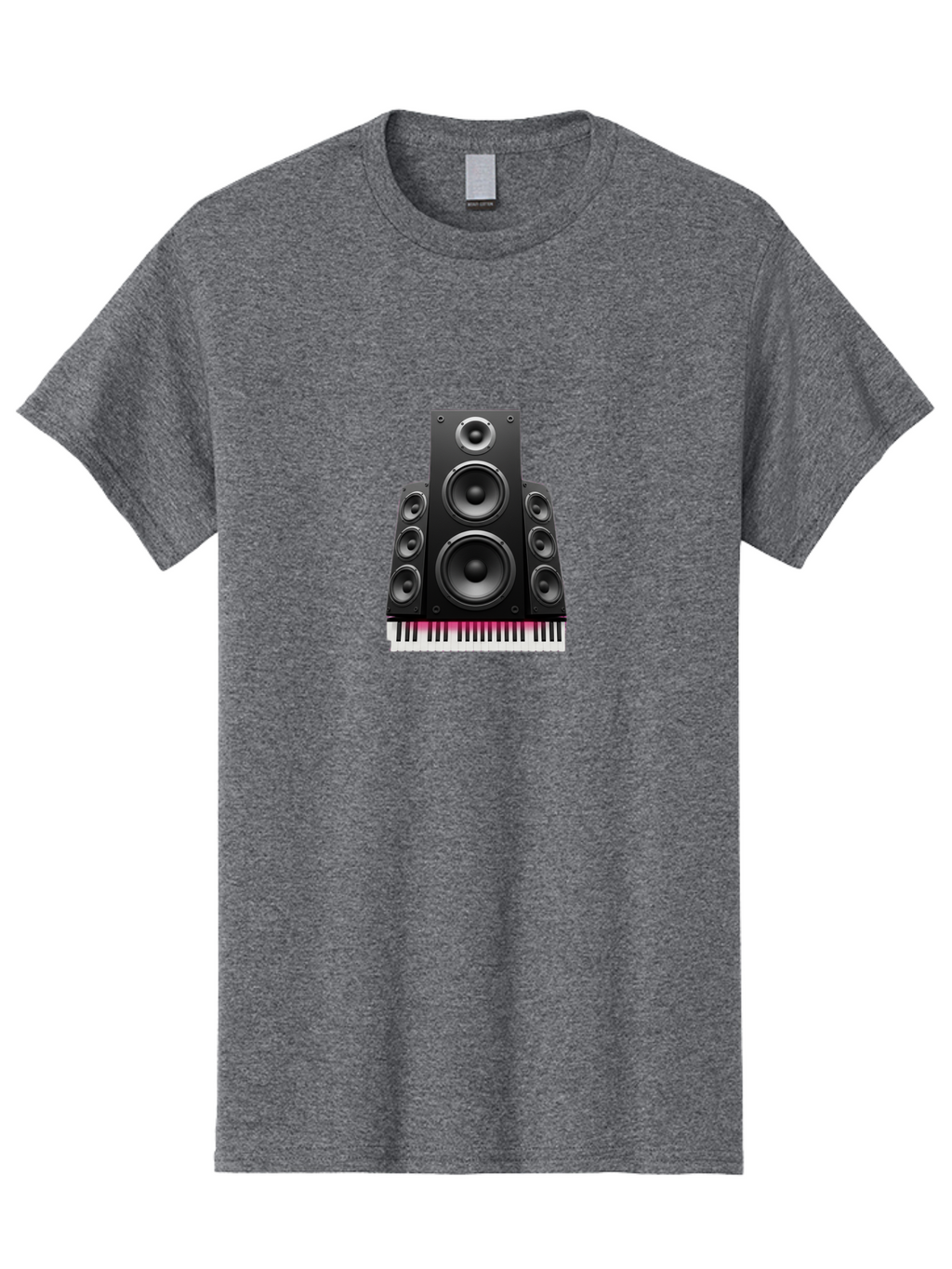 Speakers-And-Piano-Keys Men'S Graphic Tee, 100% Cotton, Comfortable Casual Summer Wear, Machine Washable, Speaker System, Audio Equipment, Sound Technology, Music Production, Home Theater, Sound Waves, Music Keys, Piano Keyboard, Bad677