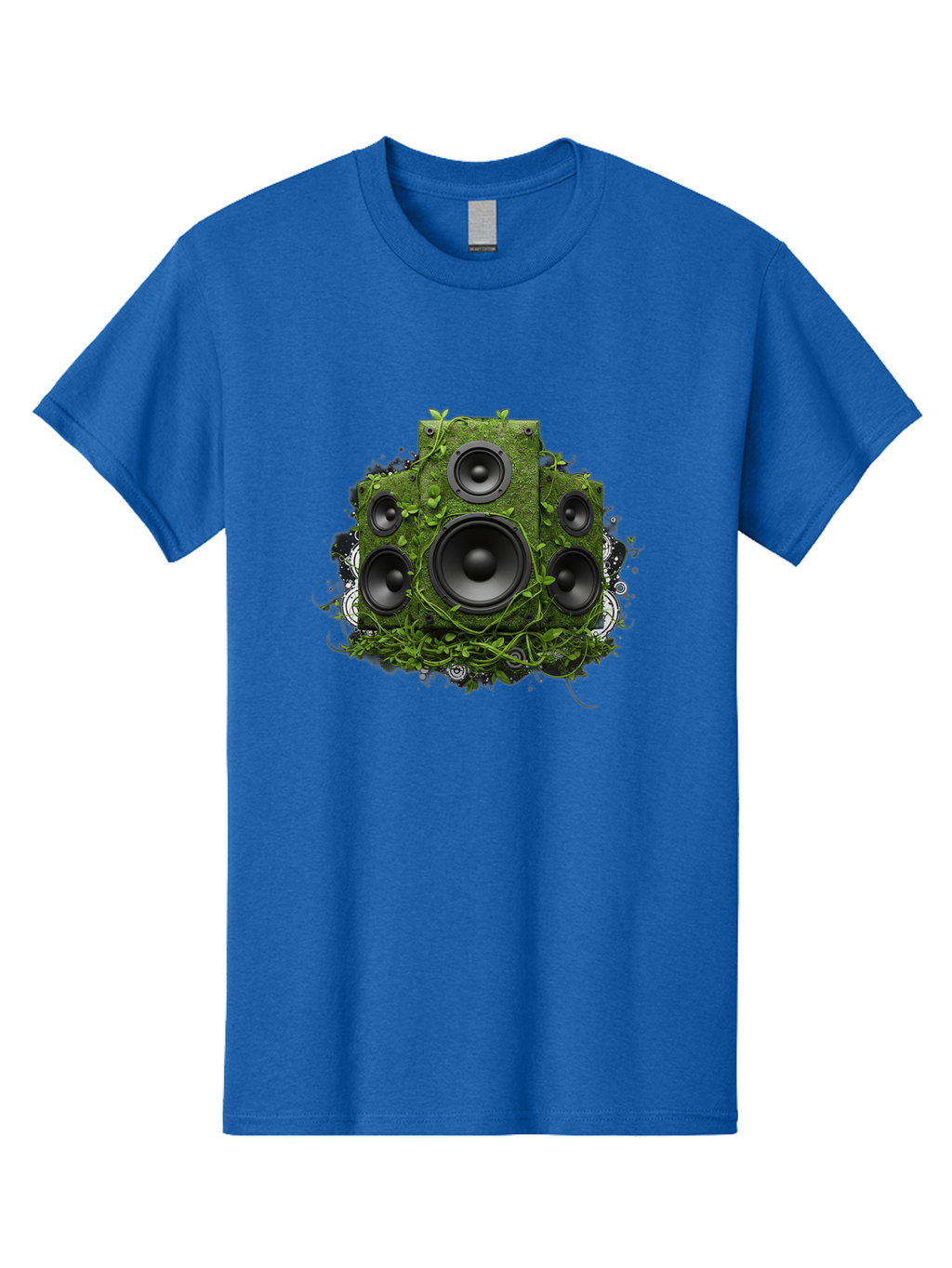 Speakers Men'S Graphic Tee, 100% Cotton, Comfortable Casual Summer Wear, Machine Washable, Grunge Sound System, Vintage Speaker, Overgrown With Vines, Eco-Friendly Audio, Retro Tech, Wild Outdoor Sound, Abstract Art Bad680