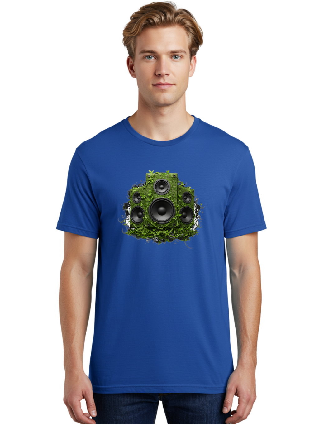 Speakers Men'S Graphic Tee, 100% Cotton, Comfortable Casual Summer Wear, Machine Washable, Grunge Sound System, Vintage Speaker, Overgrown With Vines, Eco-Friendly Audio, Retro Tech, Wild Outdoor Sound, Abstract Art Bad680