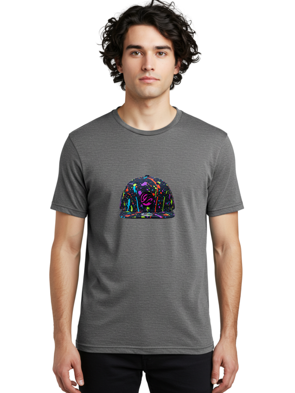 Splatter-Baseball-Cap Men'S Graphic Tee, 100% Cotton, Comfortable Casual Summer Wear, Machine Washable, Streetwear Cap, Snapback Hat, Vibrant Paint Splatters, Multicolored Design, Trendy Fashion Accessory, Urban Style, Bold Graphics, Bad683
