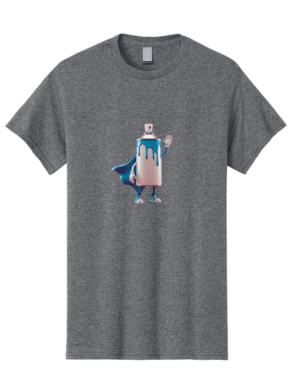Spray-Can-1 Men'S Graphic Tee, 100% Cotton, Comfortable Casual Summer Wear, Machine Washable, Spray Can Character, Cartoon Style, Street Art, Graffiti, Superhero, Blue Paint, Creative Design, Artistic Expression, Urban Culture, Vibrant Colors, Bad684
