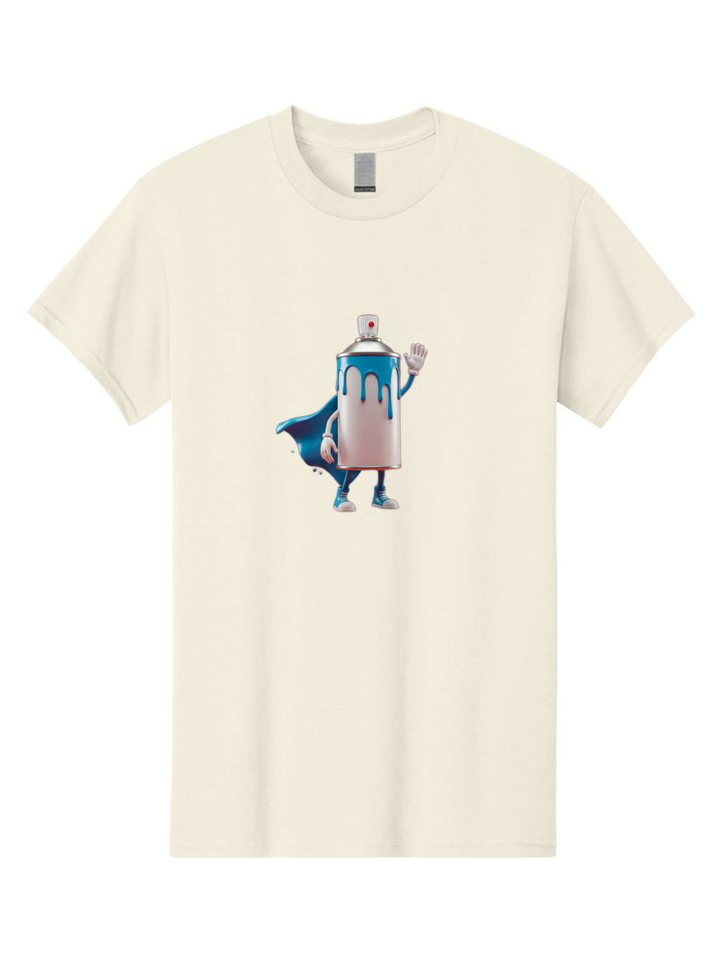 Spray-Can-1 Men'S Graphic Tee, 100% Cotton, Comfortable Casual Summer Wear, Machine Washable, Spray Can Character, Cartoon Style, Street Art, Graffiti, Superhero, Blue Paint, Creative Design, Artistic Expression, Urban Culture, Vibrant Colors, Bad684