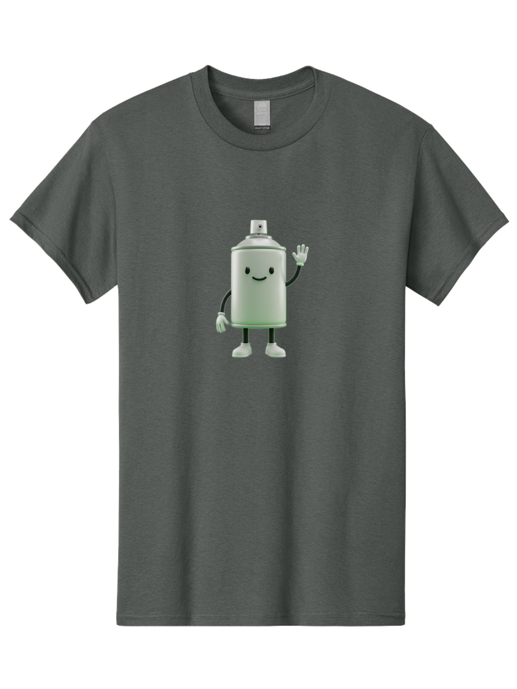 Spray-Can-Character-1 Men'S Graphic Tee, 100% Cotton, Comfortable Casual Summer Wear, Machine Washable, Cartoon Spray Can, Smiling Face, Waving Hand, White Gloves, Black Arms And Legs, Friendly Vibe, Animated Can, Humorous Character, Bad686
