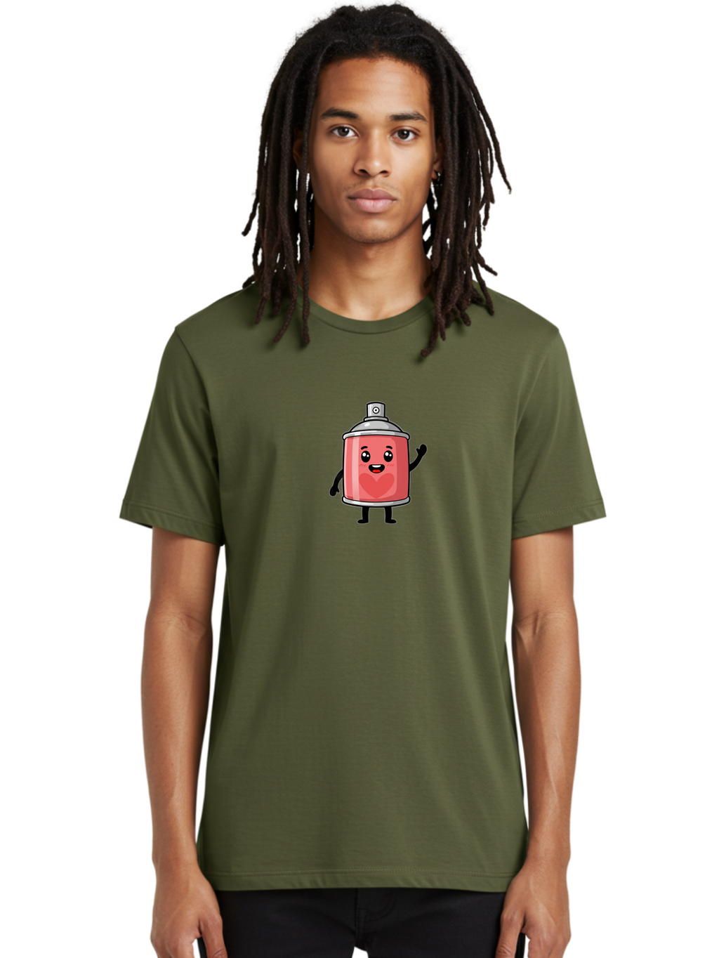 Spray-Can-With-Heart Men'S Graphic Tee, 100% Cotton, Comfortable Casual Summer Wear, Machine Washable, Pink Spray Can, Cartoon Character, Smiling Face, Heart Symbol, Graffiti Art, Street Art, Urban Culture, Artistic Expression, Happy Vibe, Bad690