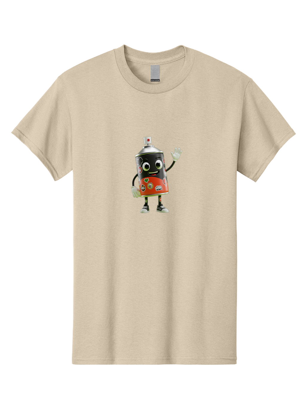 Spray-Paint-Can-Character-2 Men'S Graphic Tee, 100% Cotton, Comfortable Casual Summer Wear, Machine Washable, Cartoon Spray Can, Black And Red Design, Stickers, Smiling Face, Waving Hand, Street Art, Graffiti, Urban Culture, Pop Art Style, Bad693