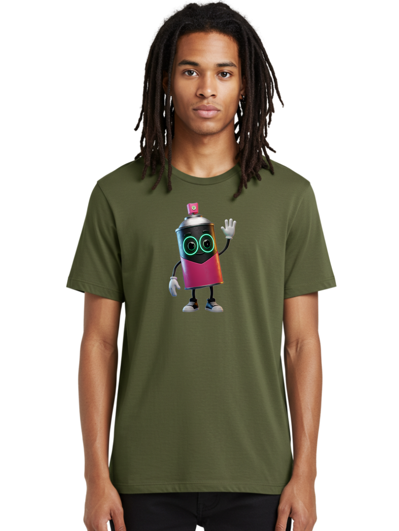 Spray-Paint-Can-Character Men'S Graphic Tee, 100% Cotton, Comfortable Casual Summer Wear, Machine Washable, Cartoon Spray Can, Street Art, Graffiti, Vibrant Colors, Friendly Character, Cute Design, Urban Art, Spray Paint Can, Bad694