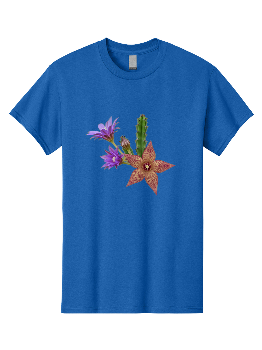 Stapelia-Grandiflora Men'S Graphic Tee, 100% Cotton, Comfortable Casual Summer Wear, Machine Washable, Starfish Cactus, Carrion Flowers, Succulent Plant, Exotic Blooms, Desert Flora, Unusual Flowers, Purple And Brown Petals, Unique Texture, Bad701