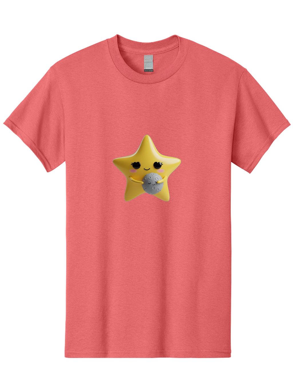 Star-Hugging-Moon Men'S Graphic Tee, 100% Cotton, Comfortable Casual Summer Wear, Machine Washable, Star Character, Cute Illustration, Cartoon Style, Moon Hug, Whimsical Design, Kawaii Art, Childrens Graphics, Adorable Personality, Bad704