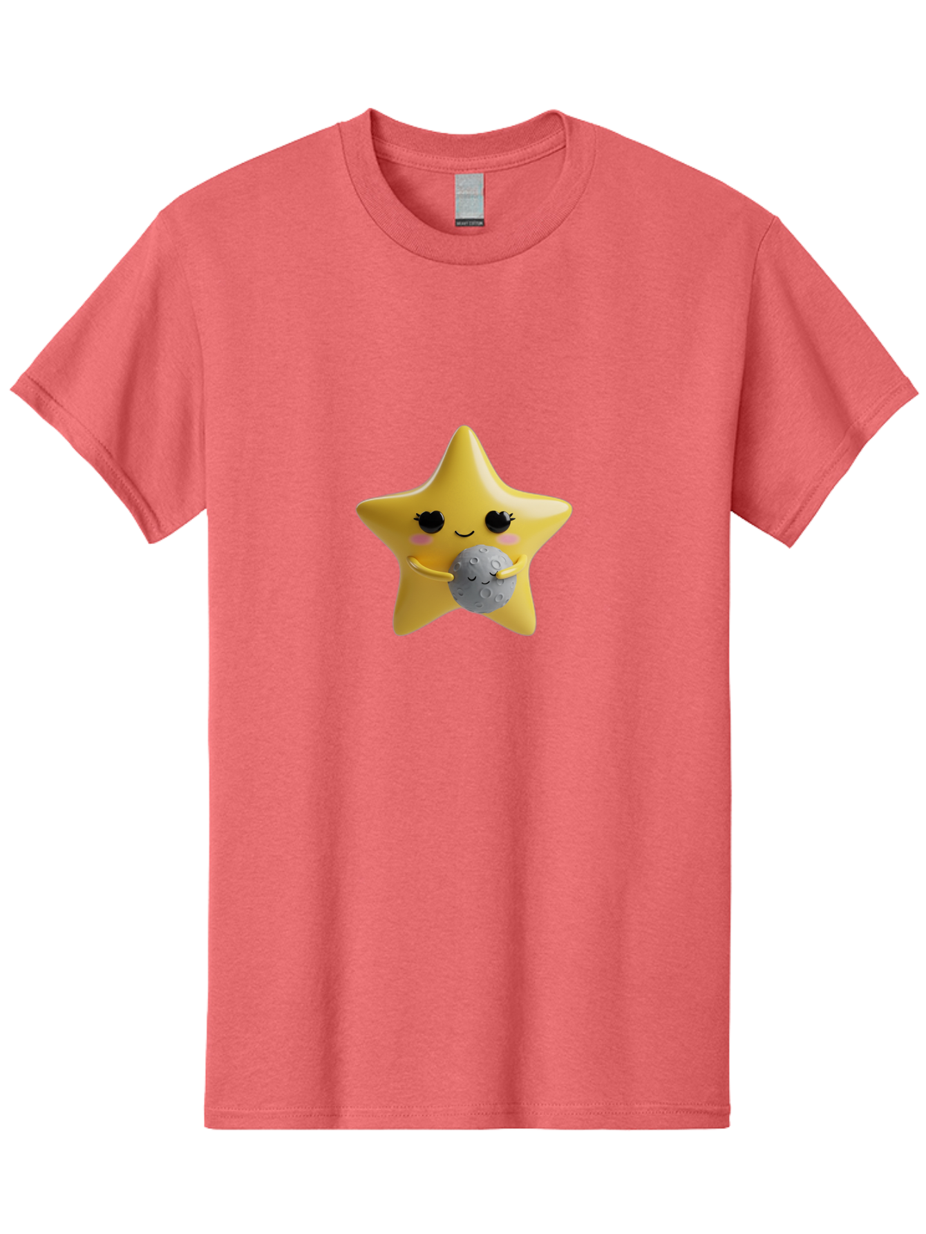 Star-Hugging-Moon Men'S Graphic Tee, 100% Cotton, Comfortable Casual Summer Wear, Machine Washable, Star Character, Cute Illustration, Cartoon Style, Moon Hug, Whimsical Design, Kawaii Art, Childrens Graphics, Adorable Personality, Bad704