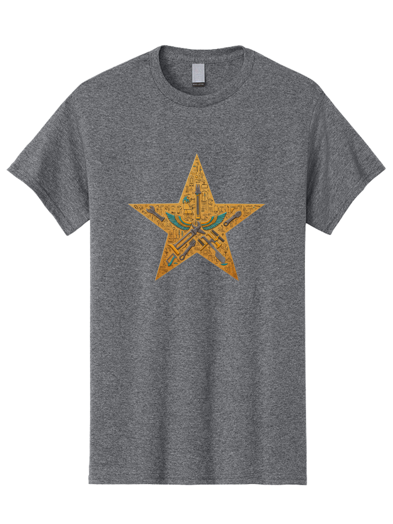 Star-With-Ancient-Egyptian-Symbols Men'S Graphic Tee, 100% Cotton, Comfortable Casual Summer Wear, Machine Washable, Ancient Egyptian Symbols, Was Sceptre, Winged Staff, Mystical Power, Historical Significance, Esoteric Knowledge, Bad707