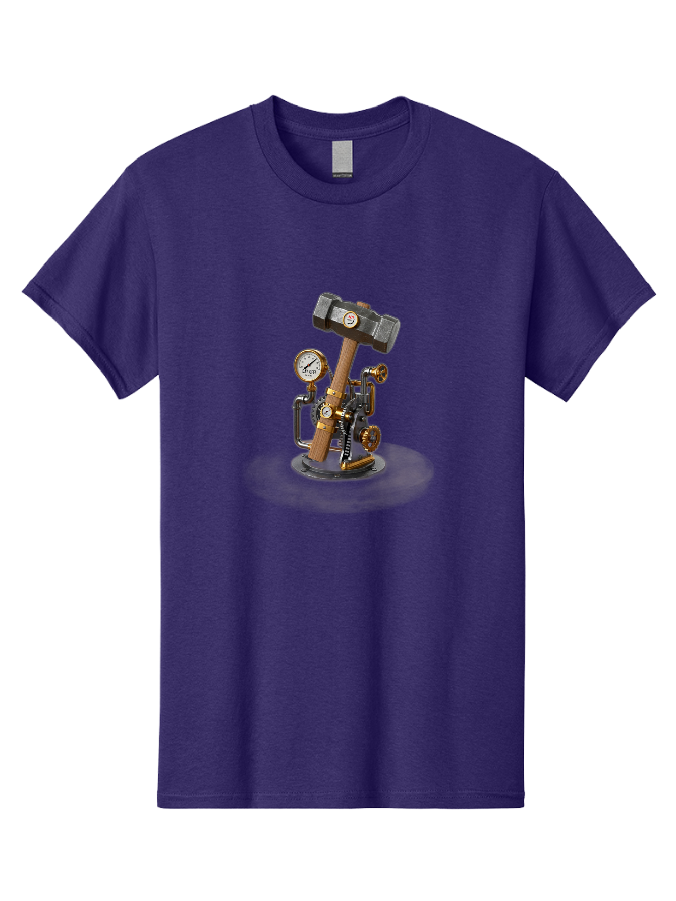 Steampunk-Device-With-Hammer Men'S Graphic Tee, 100% Cotton, Comfortable Casual Summer Wear, Machine Washable, Steampunk, Industrial Design, Mechanical Art, Clockwork Mechanism, Hammers, Pressure Gauge, Metallic Details, Vintage Machinery Bad713