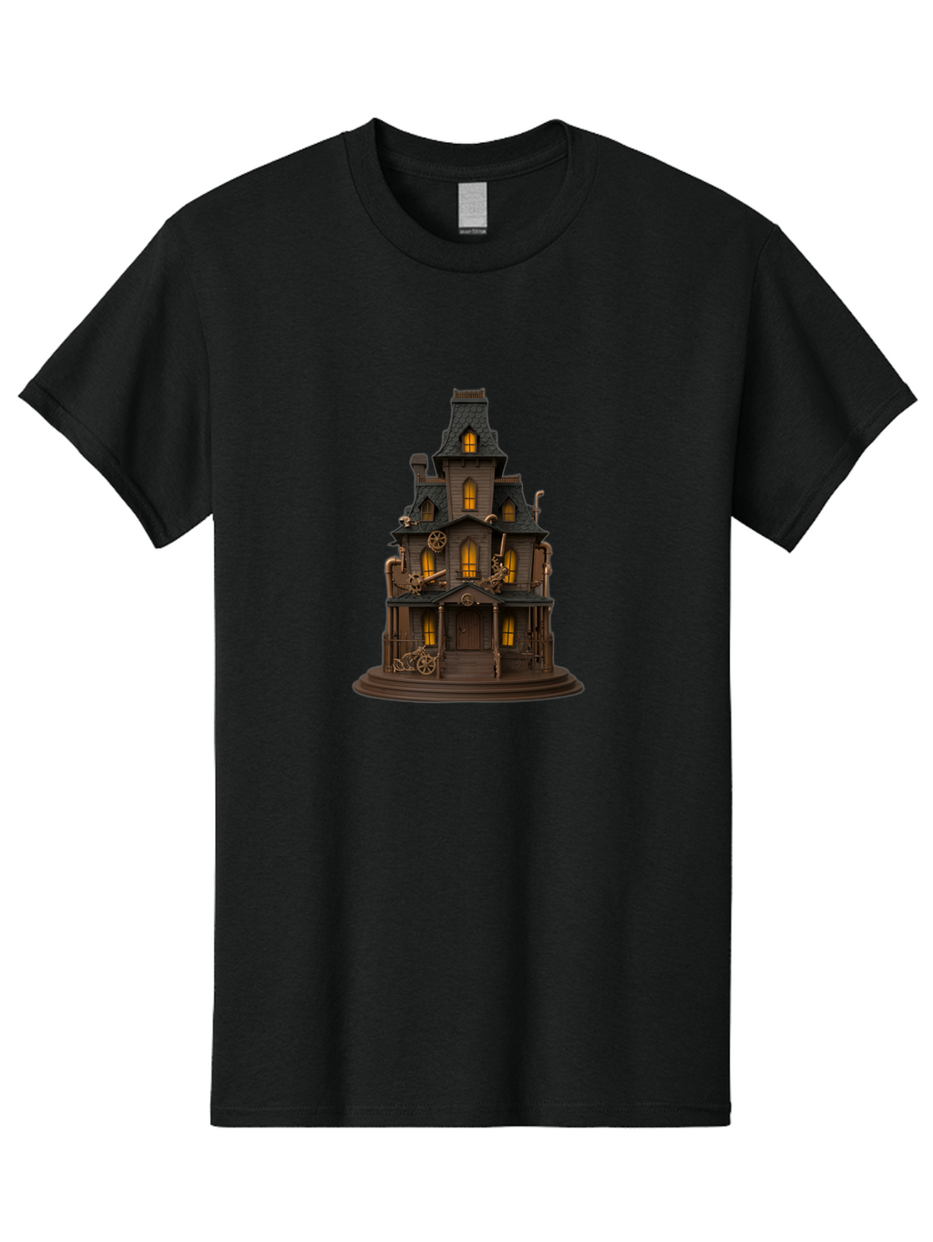 Steampunk-House Men'S Graphic Tee, 100% Cotton, Comfortable Casual Summer Wear, Machine Washable, Steampunk House, Victorian Architecture, Intricate Details, Gothic Style, Industrial Elements, Copper Accents, Mysterious Ambiance, Bad715