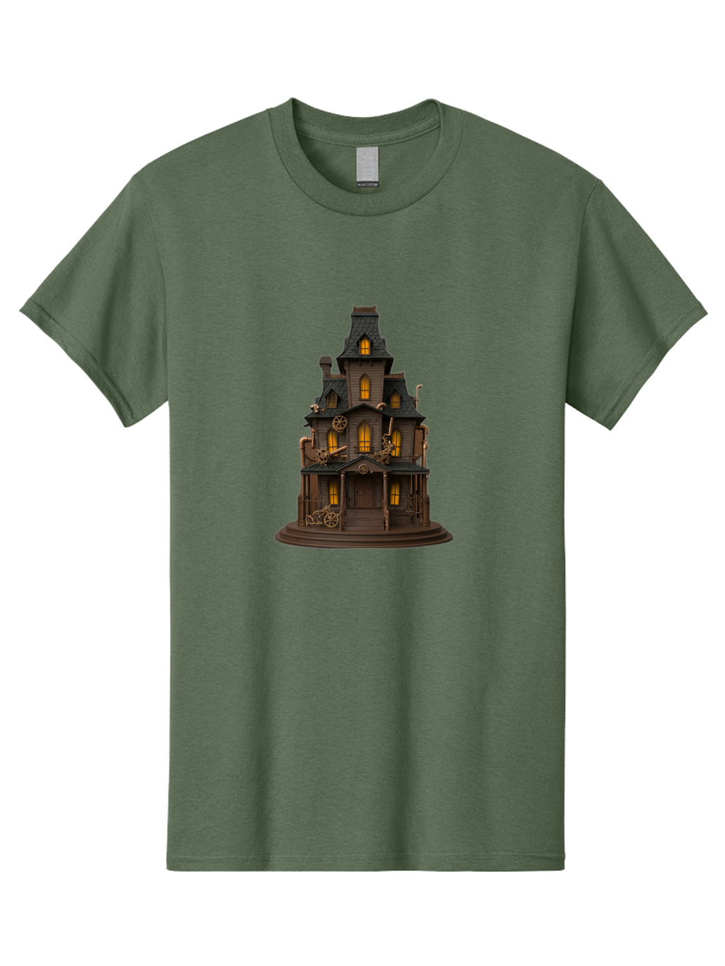 Steampunk-House Men'S Graphic Tee, 100% Cotton, Comfortable Casual Summer Wear, Machine Washable, Steampunk House, Victorian Architecture, Intricate Details, Gothic Style, Industrial Elements, Copper Accents, Mysterious Ambiance, Bad715
