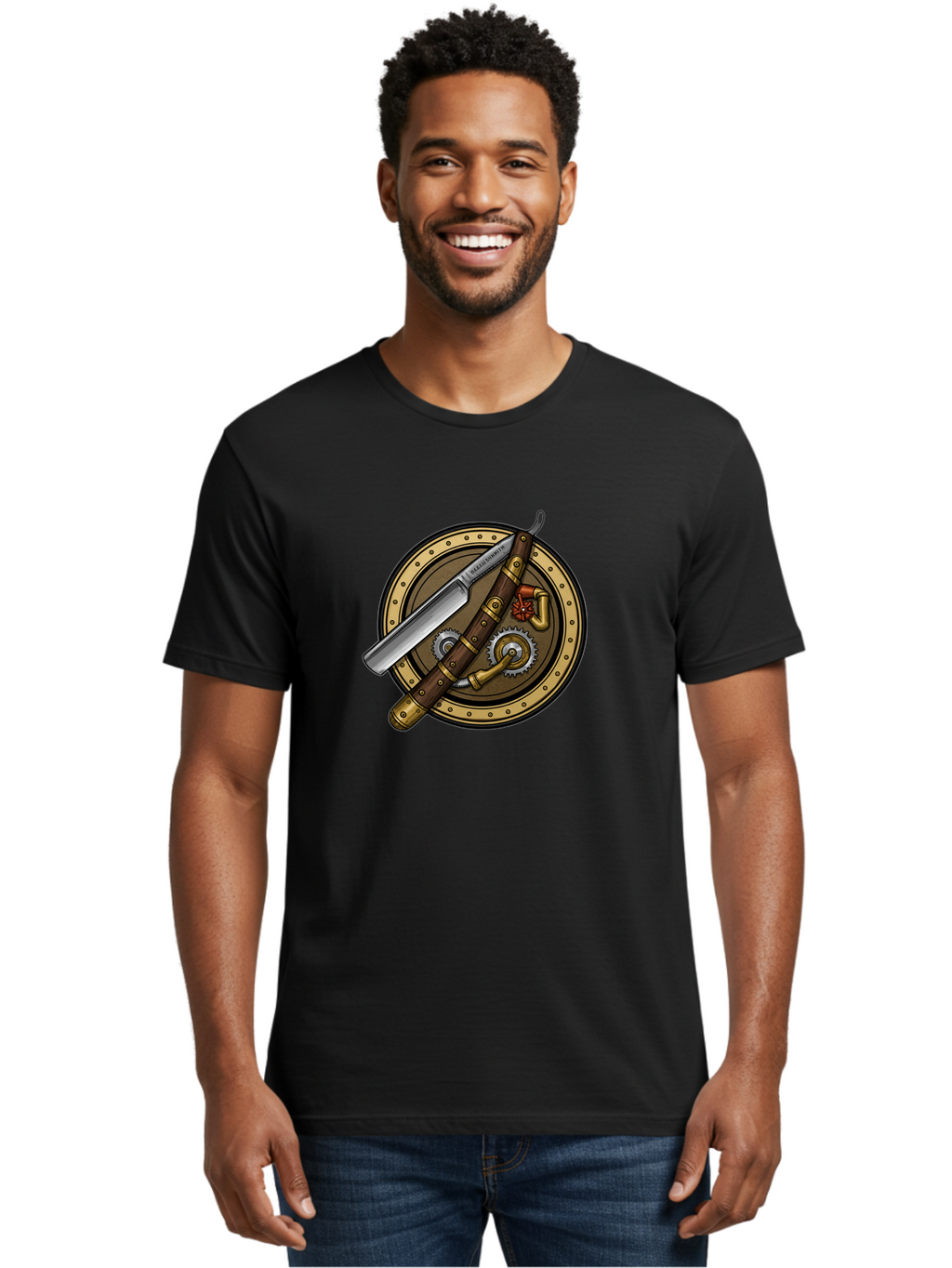 Steampunk-Pliers-And-Knife Men'S Graphic Tee, 100% Cotton, Comfortable Casual Summer Wear, Machine Washable, Steampunk-Themed, Vintage, Retro, Sci-Fi, Fantasy, Gear, Machinery, Industrial Design, Fantasy Art, Steampunk Style, Unique Bad718