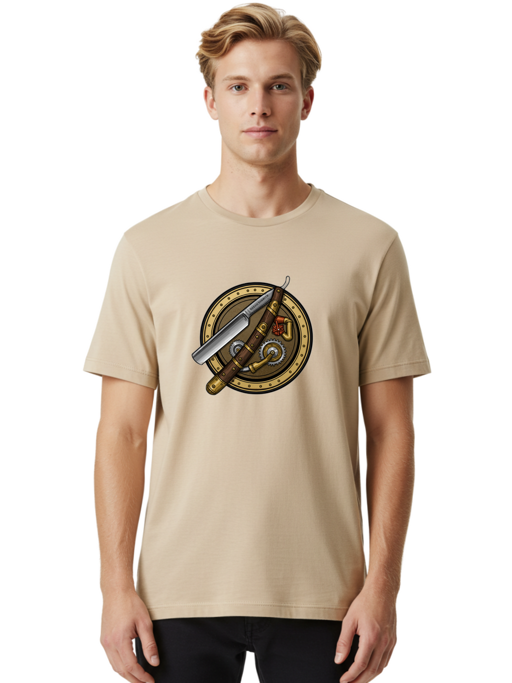 Steampunk-Pliers-And-Knife Men'S Graphic Tee, 100% Cotton, Comfortable Casual Summer Wear, Machine Washable, Steampunk-Themed, Vintage, Retro, Sci-Fi, Fantasy, Gear, Machinery, Industrial Design, Fantasy Art, Steampunk Style, Unique Bad718
