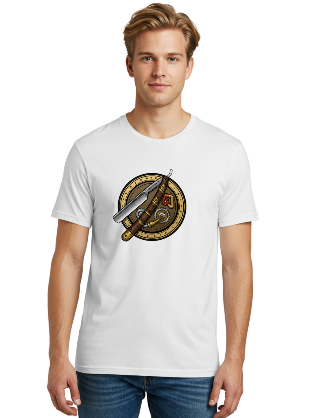Steampunk-Pliers-And-Knife Men'S Graphic Tee, 100% Cotton, Comfortable Casual Summer Wear, Machine Washable, Steampunk-Themed, Vintage, Retro, Sci-Fi, Fantasy, Gear, Machinery, Industrial Design, Fantasy Art, Steampunk Style, Unique Bad718