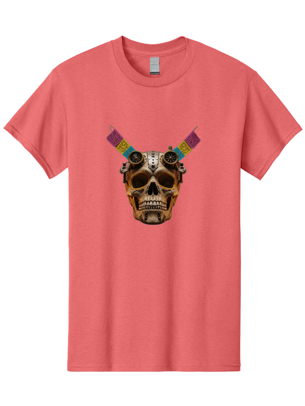 Steampunk-Skull Men'S Graphic Tee, 100% Cotton, Comfortable Casual Summer Wear, Machine Washable, Steampunk Artwork, Skull With Goggles, Mechanical Components, Colorful Banners, Day Of The Dead, Steampunk Fashion, Alternative Art, Bad720