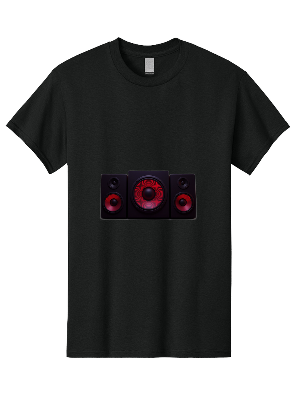 Stereo-Speakers Men'S Graphic Tee, 100% Cotton, Comfortable Casual Summer Wear, Machine Washable, Speaker System, Home Theater, Music Equipment, Audio Technology, Sound System, Subwoofer, Satellite Speakers, Black Speakers, Red Woofer, Bad726