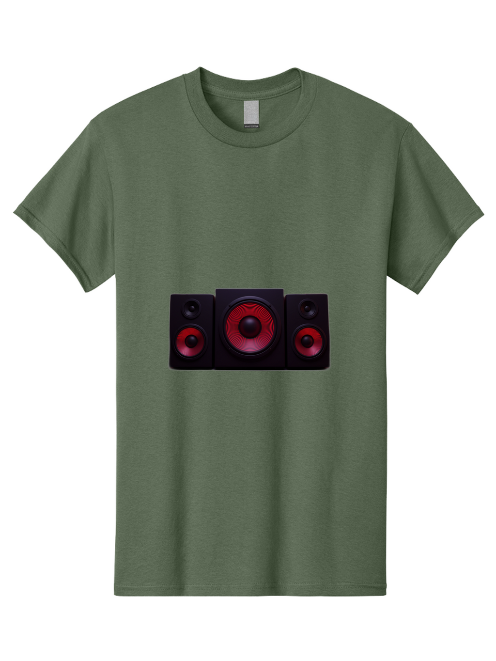 Stereo-Speakers Men'S Graphic Tee, 100% Cotton, Comfortable Casual Summer Wear, Machine Washable, Speaker System, Home Theater, Music Equipment, Audio Technology, Sound System, Subwoofer, Satellite Speakers, Black Speakers, Red Woofer, Bad726