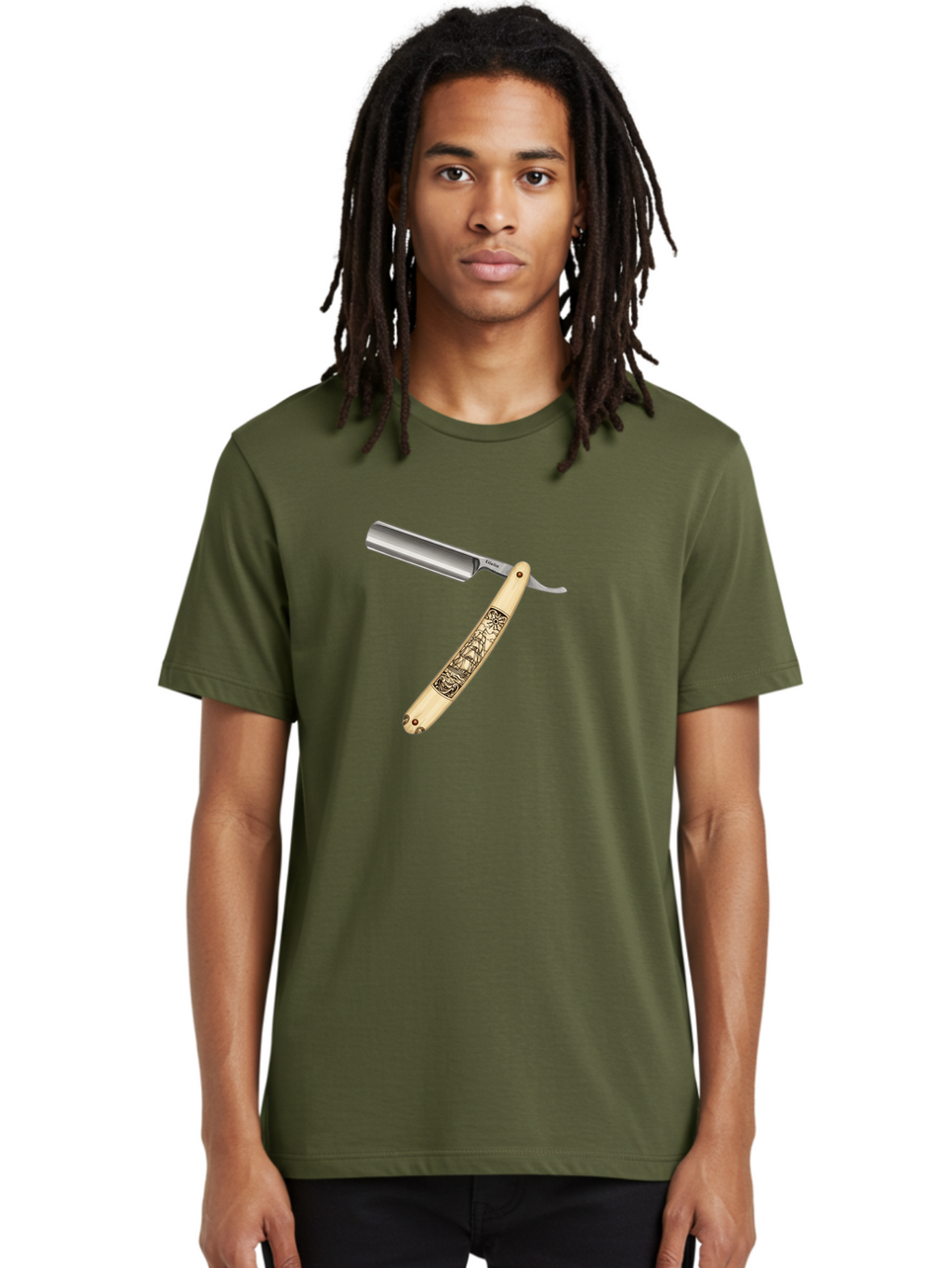 Straight-Razor-2 Men'S Graphic Tee, 100% Cotton, Comfortable Casual Summer Wear, Machine Washable, Straight Razor, Shaving Razor, Traditional Grooming, Vintage Design, Intricate Engravings, Sharp Blade, Precision Cutting, Stylish Accessories Bad728