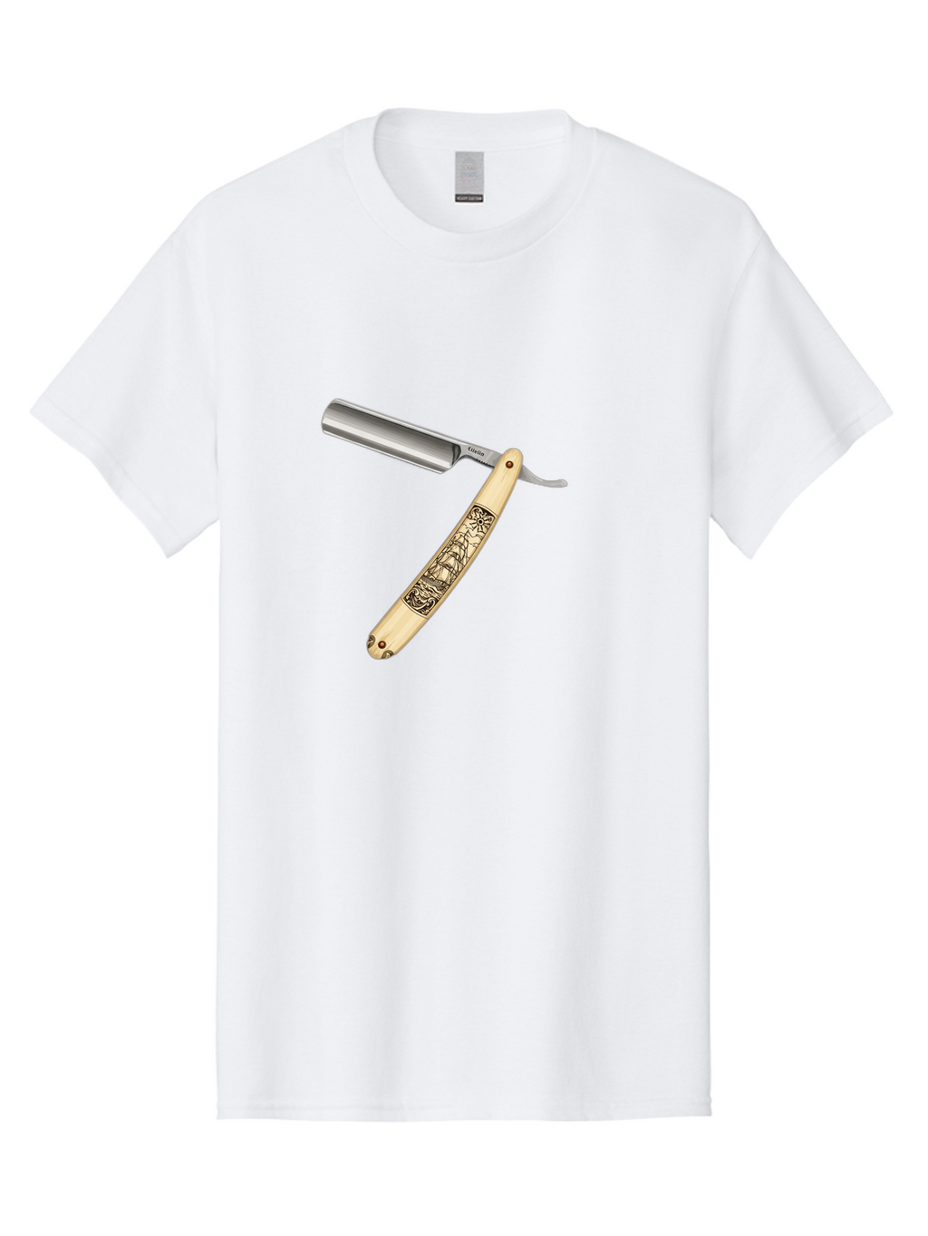 Straight-Razor-2 Men'S Graphic Tee, 100% Cotton, Comfortable Casual Summer Wear, Machine Washable, Straight Razor, Shaving Razor, Traditional Grooming, Vintage Design, Intricate Engravings, Sharp Blade, Precision Cutting, Stylish Accessories Bad728