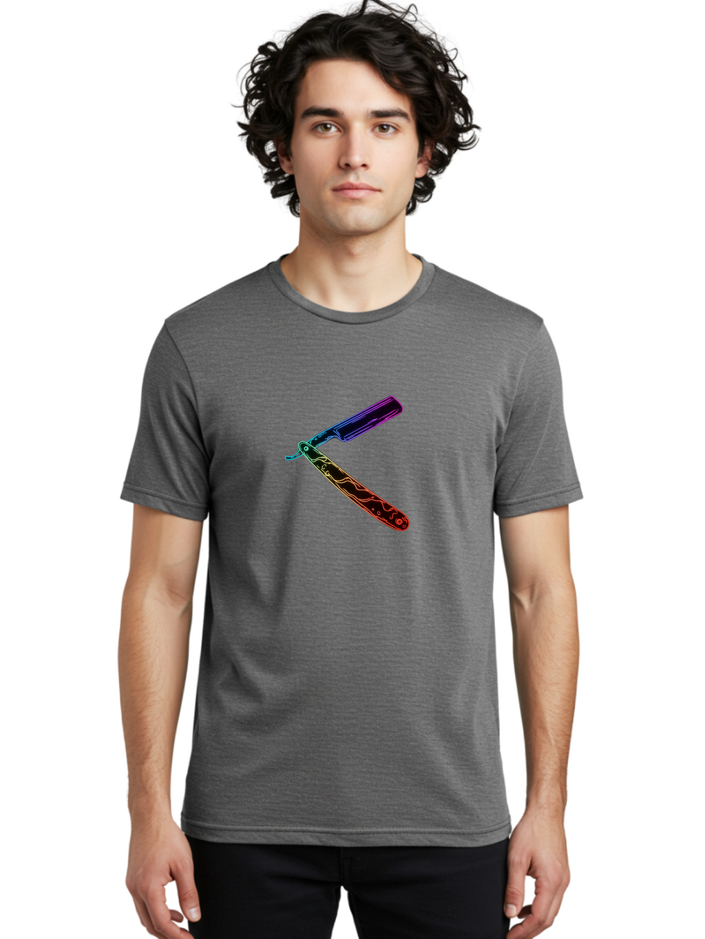 Straight-Razor-4 Men'S Graphic Tee, 100% Cotton, Comfortable Casual Summer Wear, Machine Washable, Straight Razor, Vintage Grooming, Classic Shaving, Sharp Blade, Elegant Design, Traditional Barber, Precision Cutting, Detailed Handle, Bad730