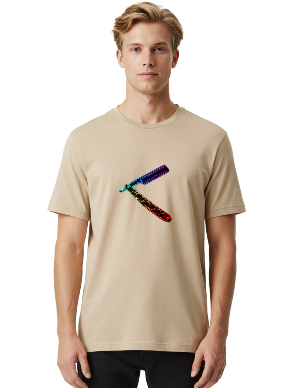 Straight-Razor-4 Men'S Graphic Tee, 100% Cotton, Comfortable Casual Summer Wear, Machine Washable, Straight Razor, Vintage Grooming, Classic Shaving, Sharp Blade, Elegant Design, Traditional Barber, Precision Cutting, Detailed Handle, Bad730