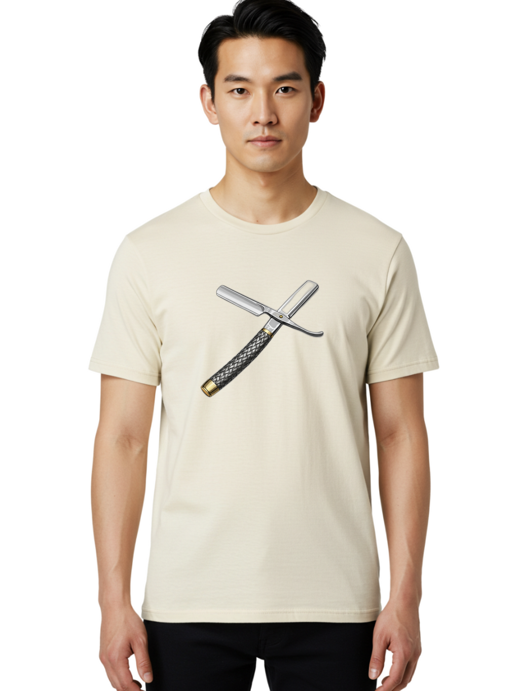 Straight-Razor-6 Men'S Graphic Tee, 100% Cotton, Comfortable Casual Summer Wear, Machine Washable, Straight Razor, Vintage Grooming, Metal Craftsmanship, Woven Handle, Classic Shaving, Traditional Grooming Tools, Precise Shaving Bad732