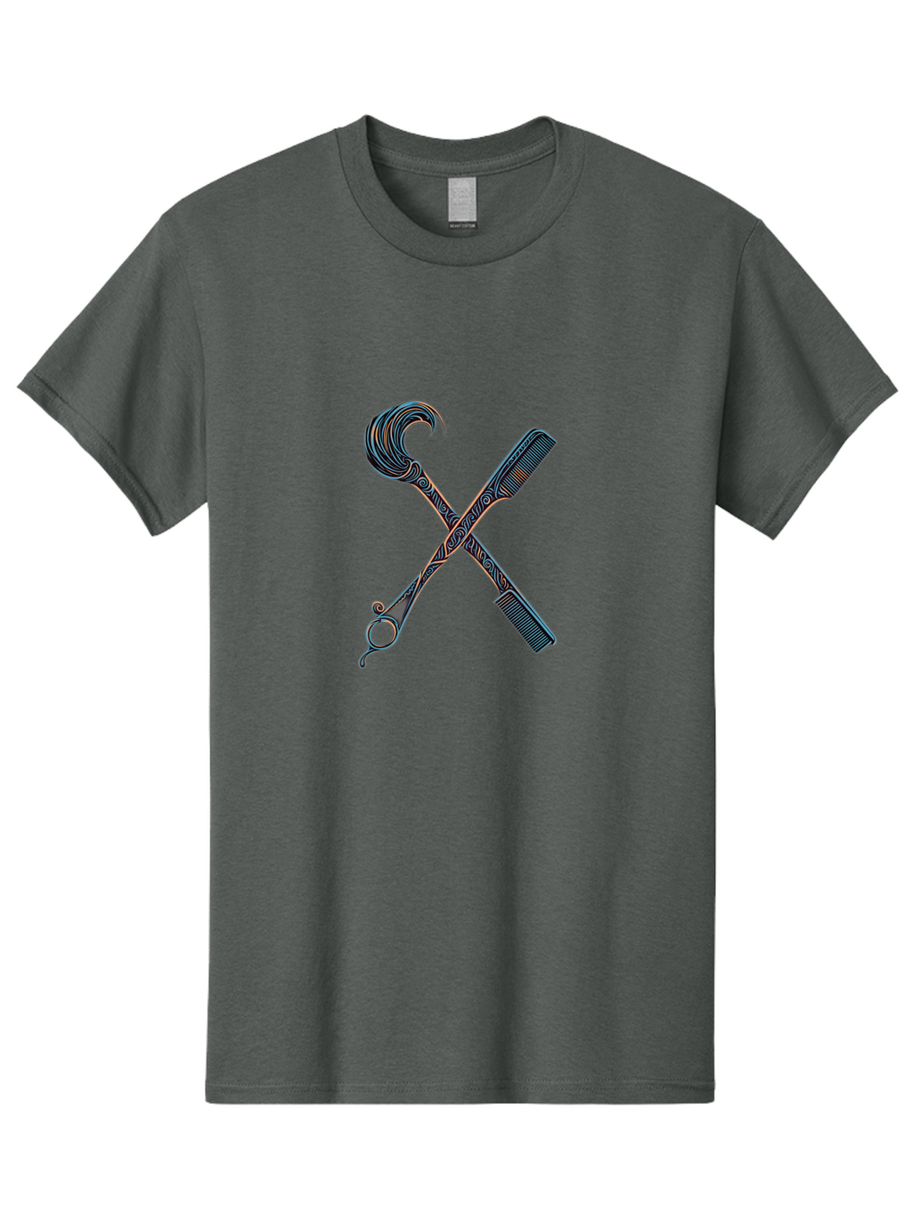 Straight-Razor-And-Comb Men'S Graphic Tee, 100% Cotton, Comfortable Casual Summer Wear, Machine Washable, Crossed Straight Razor Scissors, Comb, Barber Tools, Vintage Design, Intricate Patterns, Traditional Grooming, Classic Style, Bad735