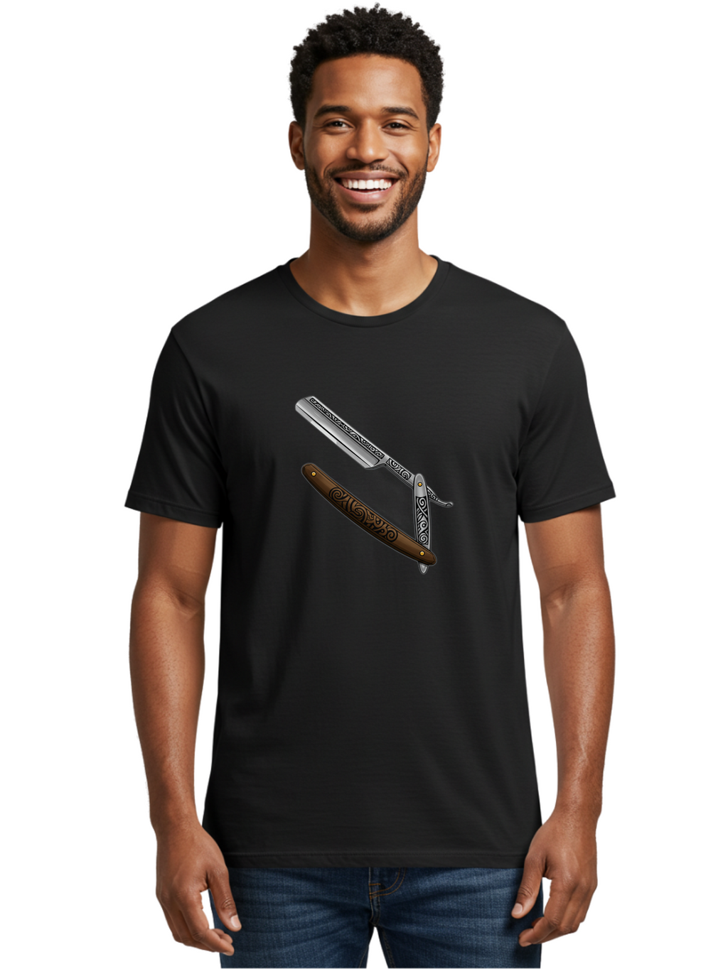 Straight-Razor Men'S Graphic Tee, 100% Cotton, Comfortable Casual Summer Wear, Machine Washable, Straight Razor, Shaving Razor, Vintage Grooming, Classic Shaving, Barber Tools, Ornate Design, Traditional Shaving, Men'S Grooming, Antique Razor Bad737