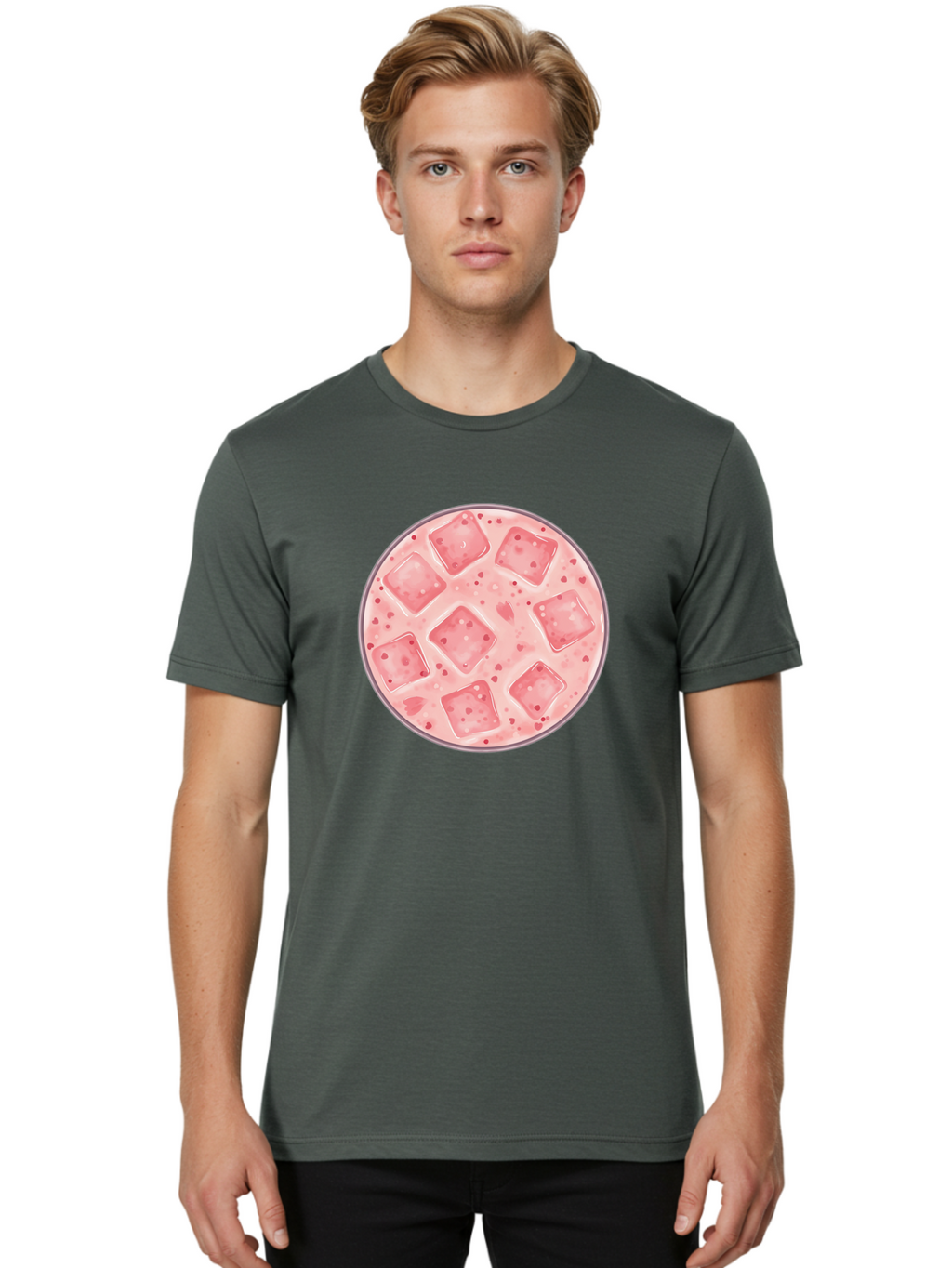 Strawberry-Smoothie Men'S Graphic Tee, 100% Cotton, Comfortable Casual Summer Wear, Machine Washable, Pink Drink, Ice Cubes, Refreshing Beverage, Summer Drink, Cold Drink, Fruity Flavor, Sweet Treat, Cocktail, Ice Cold, Drink With Ice Bad741