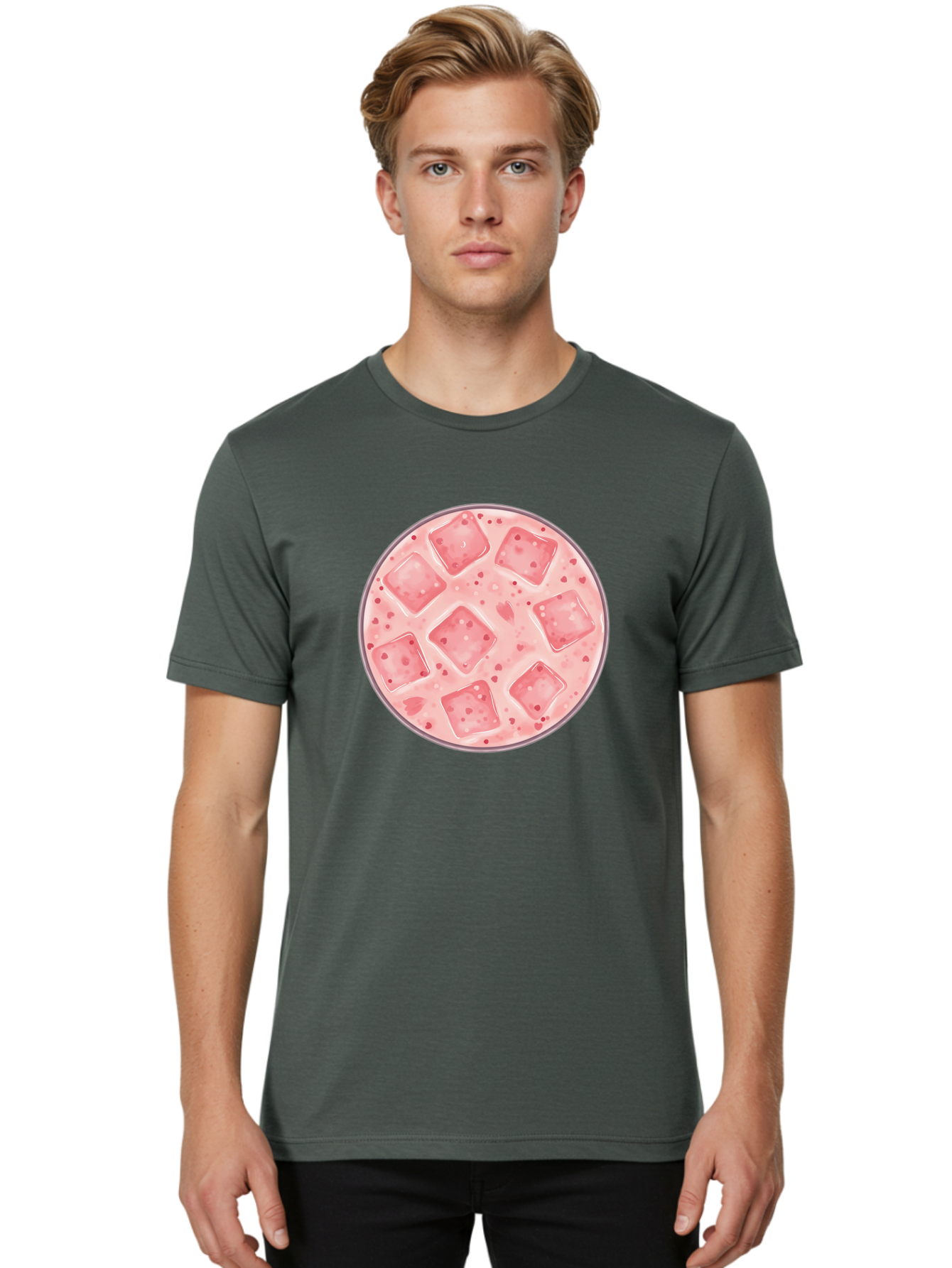 Strawberry-Smoothie Men'S Graphic Tee, 100% Cotton, Comfortable Casual Summer Wear, Machine Washable, Pink Drink, Ice Cubes, Refreshing Beverage, Summer Drink, Cold Drink, Fruity Flavor, Sweet Treat, Cocktail, Ice Cold, Drink With Ice Bad741