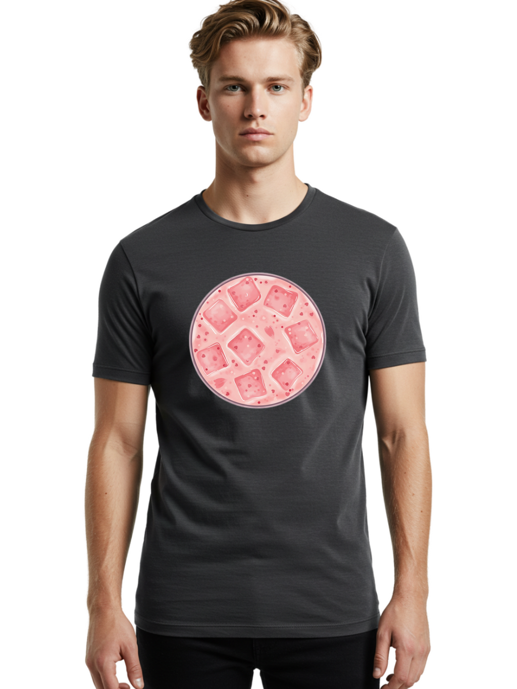 Strawberry-Smoothie Men'S Graphic Tee, 100% Cotton, Comfortable Casual Summer Wear, Machine Washable, Pink Drink, Ice Cubes, Refreshing Beverage, Summer Drink, Cold Drink, Fruity Flavor, Sweet Treat, Cocktail, Ice Cold, Drink With Ice Bad741