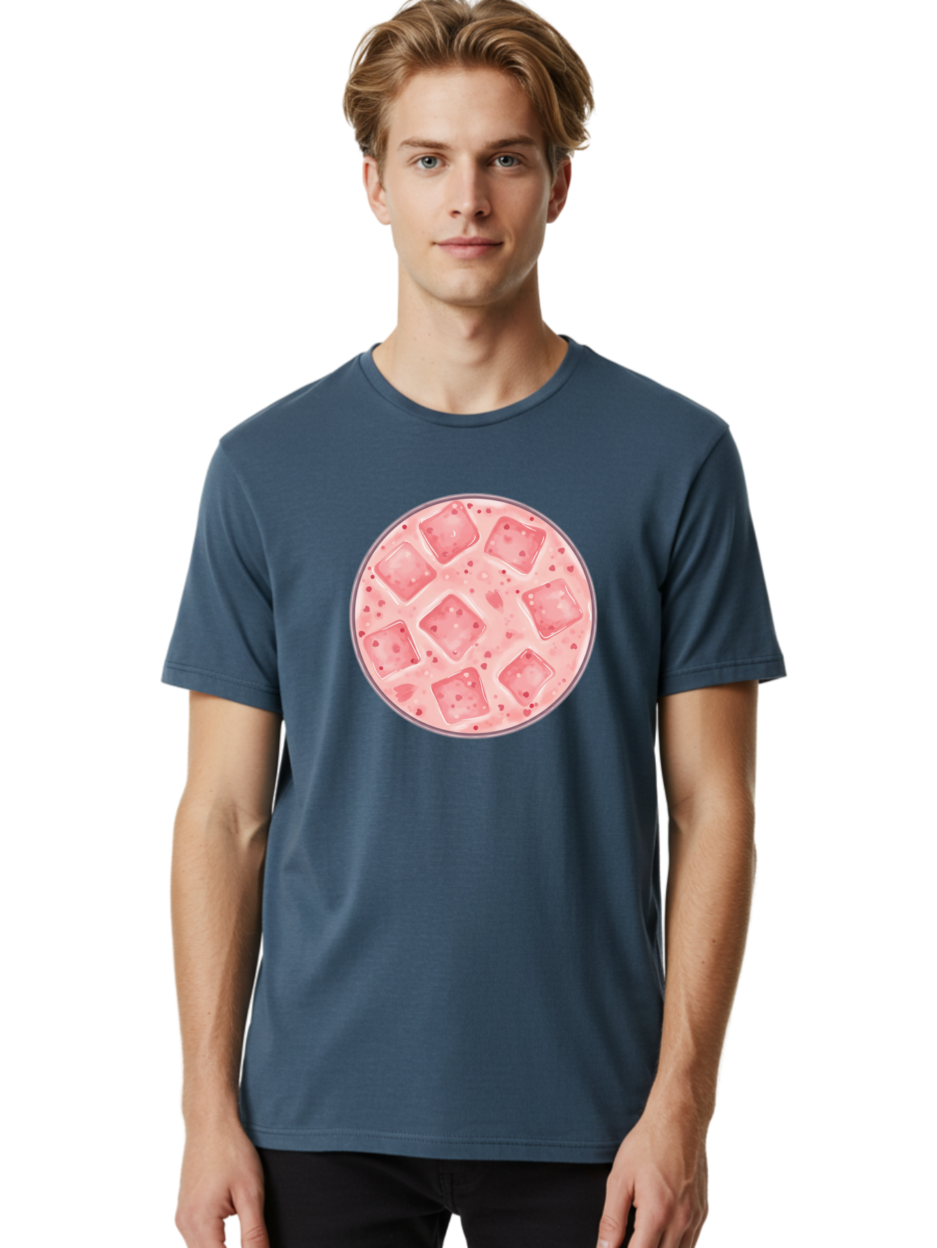 Strawberry-Smoothie Men'S Graphic Tee, 100% Cotton, Comfortable Casual Summer Wear, Machine Washable, Pink Drink, Ice Cubes, Refreshing Beverage, Summer Drink, Cold Drink, Fruity Flavor, Sweet Treat, Cocktail, Ice Cold, Drink With Ice Bad741