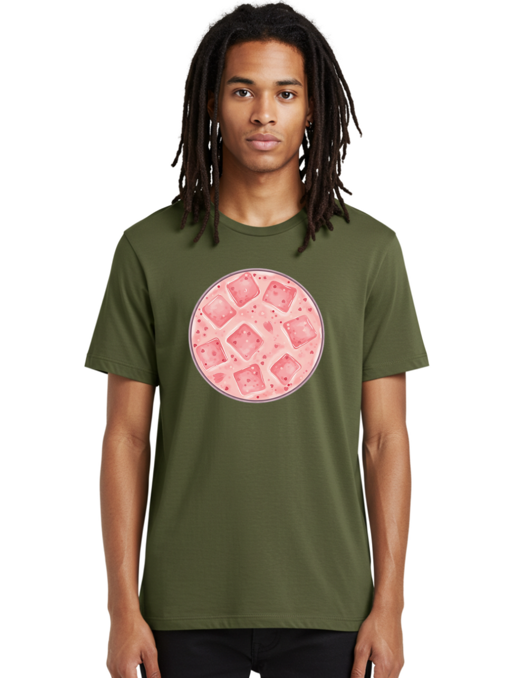 Strawberry-Smoothie Men'S Graphic Tee, 100% Cotton, Comfortable Casual Summer Wear, Machine Washable, Pink Drink, Ice Cubes, Refreshing Beverage, Summer Drink, Cold Drink, Fruity Flavor, Sweet Treat, Cocktail, Ice Cold, Drink With Ice Bad741