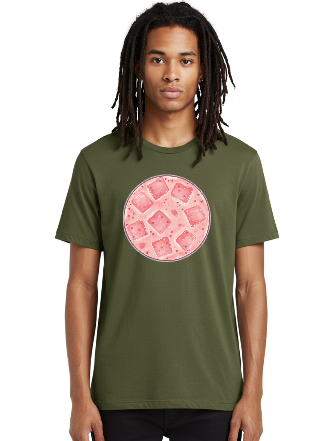 Strawberry-Smoothie Men'S Graphic Tee, 100% Cotton, Comfortable Casual Summer Wear, Machine Washable, Pink Drink, Ice Cubes, Refreshing Beverage, Summer Drink, Cold Drink, Fruity Flavor, Sweet Treat, Cocktail, Ice Cold, Drink With Ice Bad741