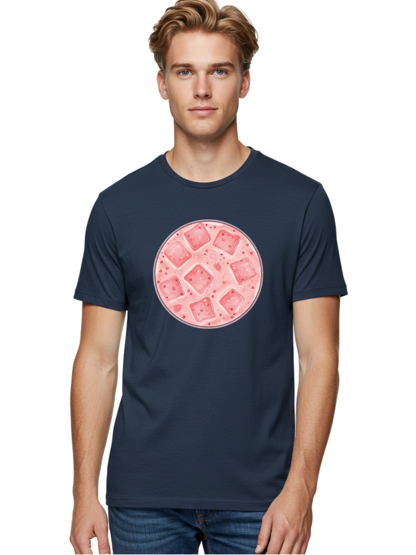Strawberry-Smoothie Men'S Graphic Tee, 100% Cotton, Comfortable Casual Summer Wear, Machine Washable, Pink Drink, Ice Cubes, Refreshing Beverage, Summer Drink, Cold Drink, Fruity Flavor, Sweet Treat, Cocktail, Ice Cold, Drink With Ice Bad741