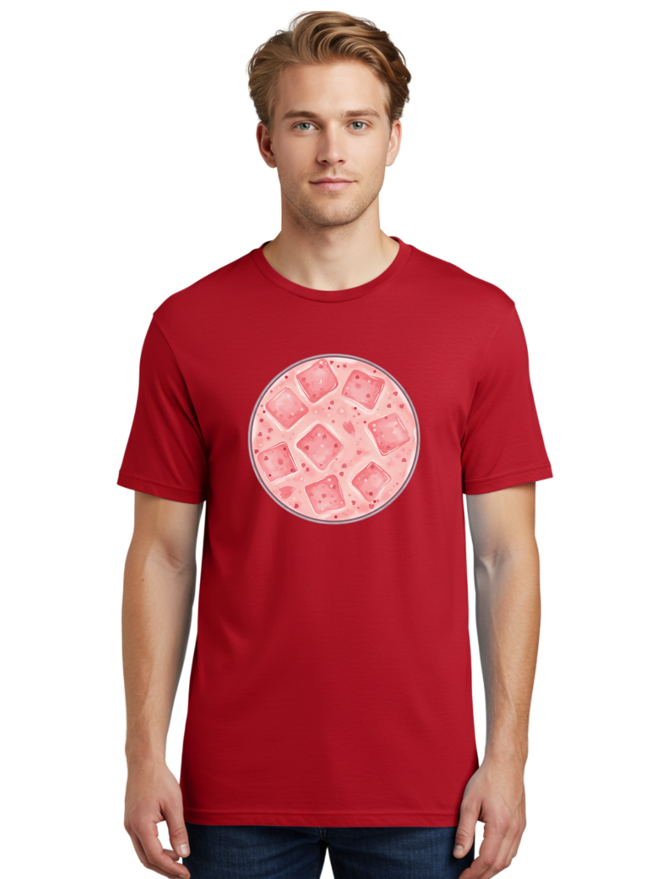 Strawberry-Smoothie Men'S Graphic Tee, 100% Cotton, Comfortable Casual Summer Wear, Machine Washable, Pink Drink, Ice Cubes, Refreshing Beverage, Summer Drink, Cold Drink, Fruity Flavor, Sweet Treat, Cocktail, Ice Cold, Drink With Ice Bad741