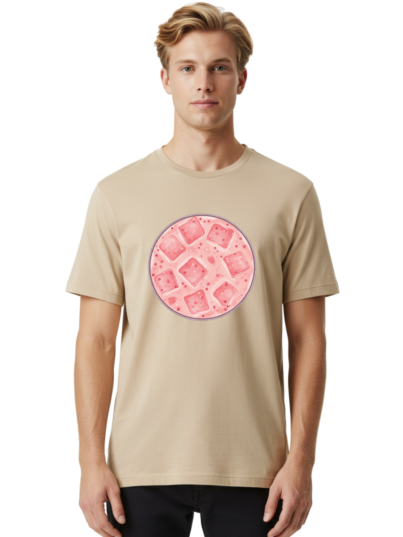 Strawberry-Smoothie Men'S Graphic Tee, 100% Cotton, Comfortable Casual Summer Wear, Machine Washable, Pink Drink, Ice Cubes, Refreshing Beverage, Summer Drink, Cold Drink, Fruity Flavor, Sweet Treat, Cocktail, Ice Cold, Drink With Ice Bad741