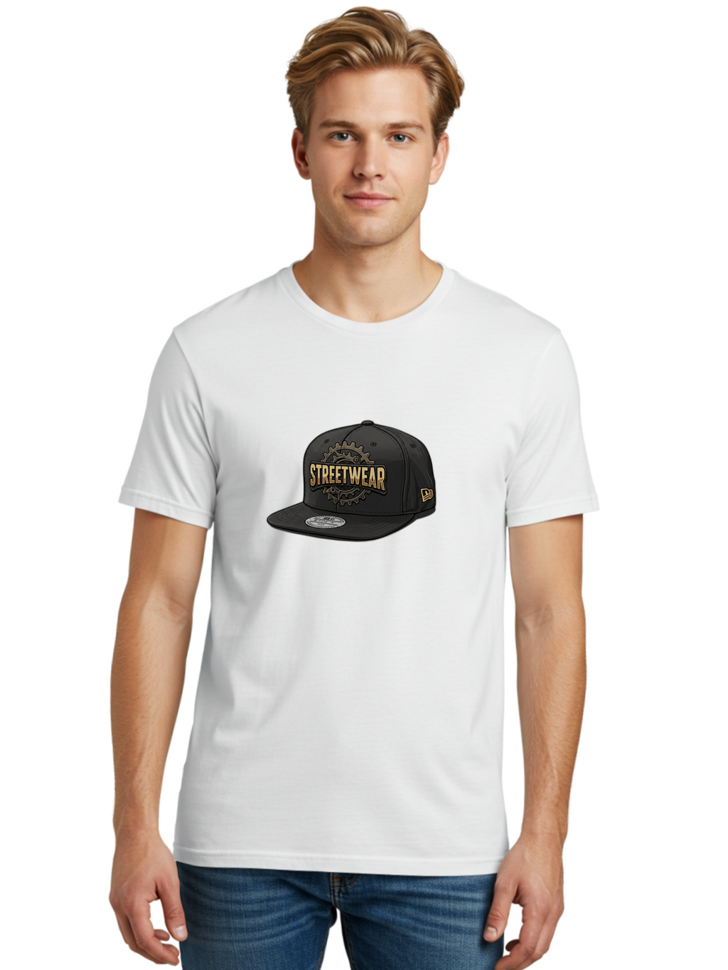 Streetwear-Baseball-Cap Men'S Graphic Tee, 100% Cotton, Comfortable Casual Summer Wear, Machine Washable, Streetwear Fashion, Baseball Cap, Urban Style, Trendy Accessories, Casual Wear, Streetwear Clothing, New Era Cap, Gear Design, Bad745