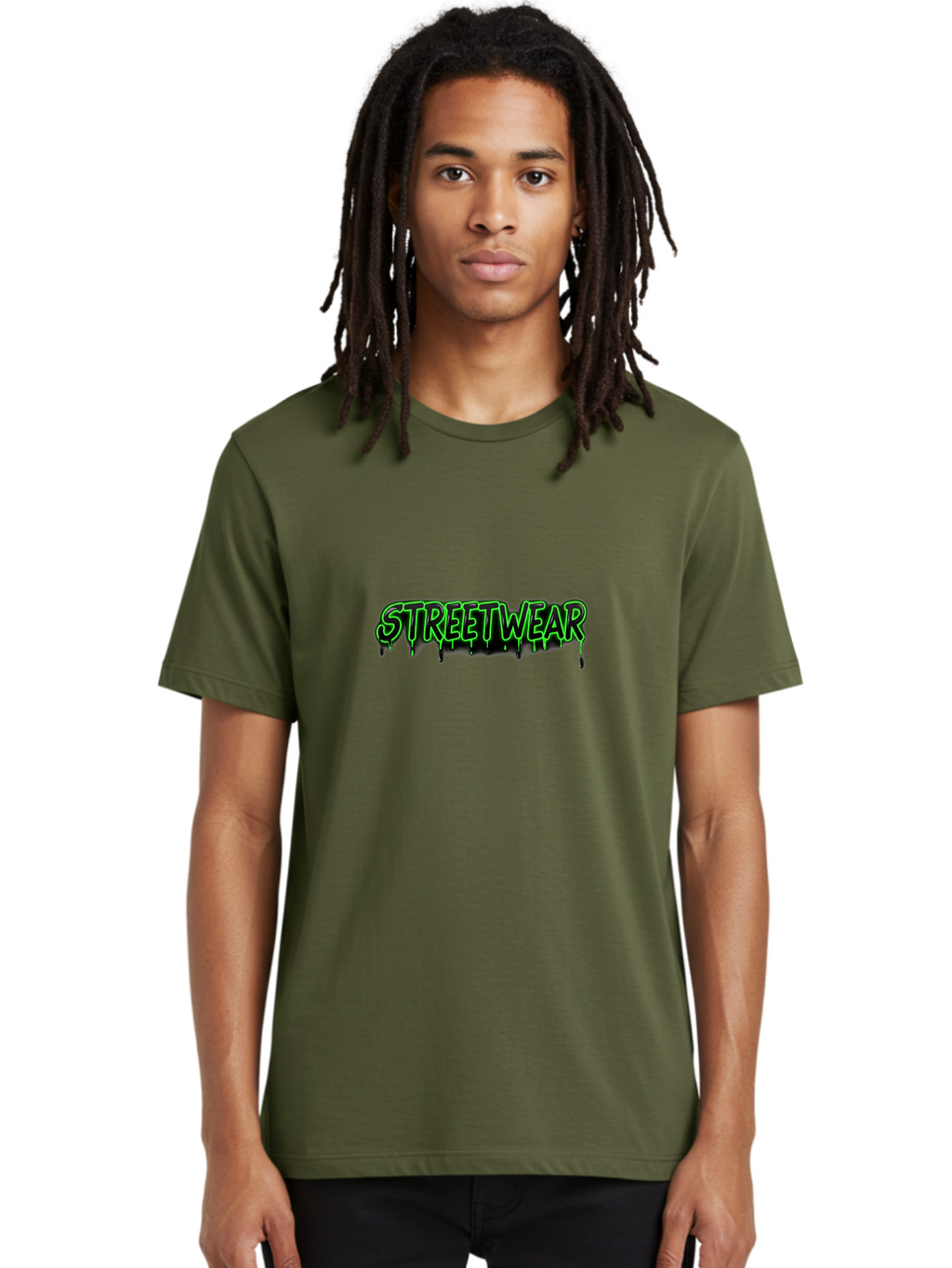 Streetwear Men'S Graphic Tee, 100% Cotton, Comfortable Casual Summer Wear, Machine Washable, Streetwear Fashion, Urban Style, Graffiti Art, Black And Green Dripping Effect, Edgy Design, Modern Clothing, Trendy Aesthetic Bad746