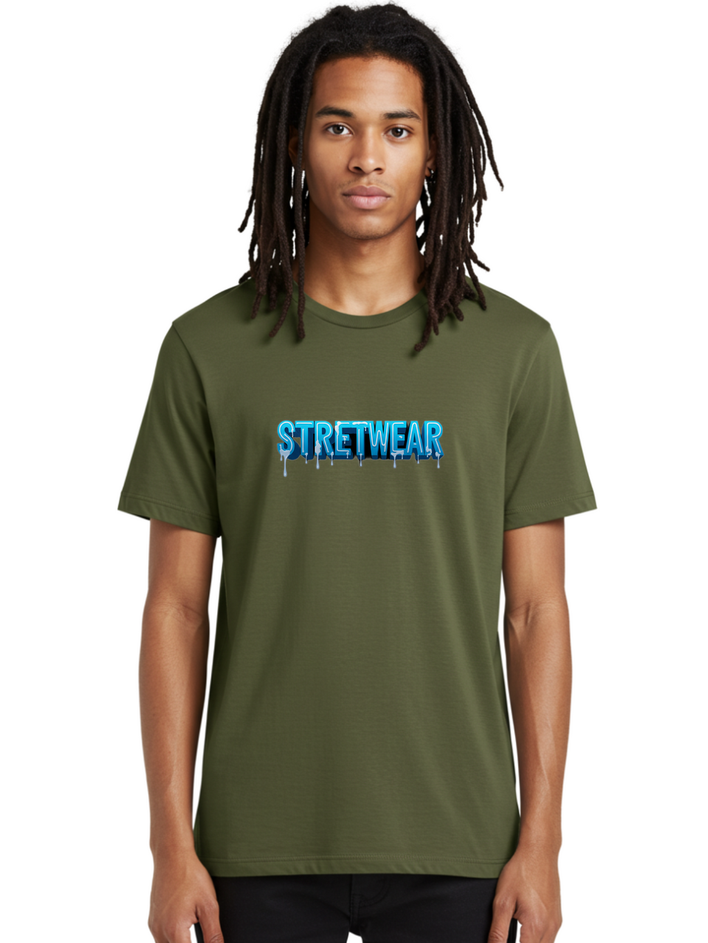 Stretwear-1 Men'S Graphic Tee, 100% Cotton, Comfortable Casual Summer Wear, Machine Washable, Streetwear Fashion, Urban Style, Graffiti Art, Dripping Effect, 3D Text, Blue Font, Street Culture, Clothing Brand, Edgy Design Bad747