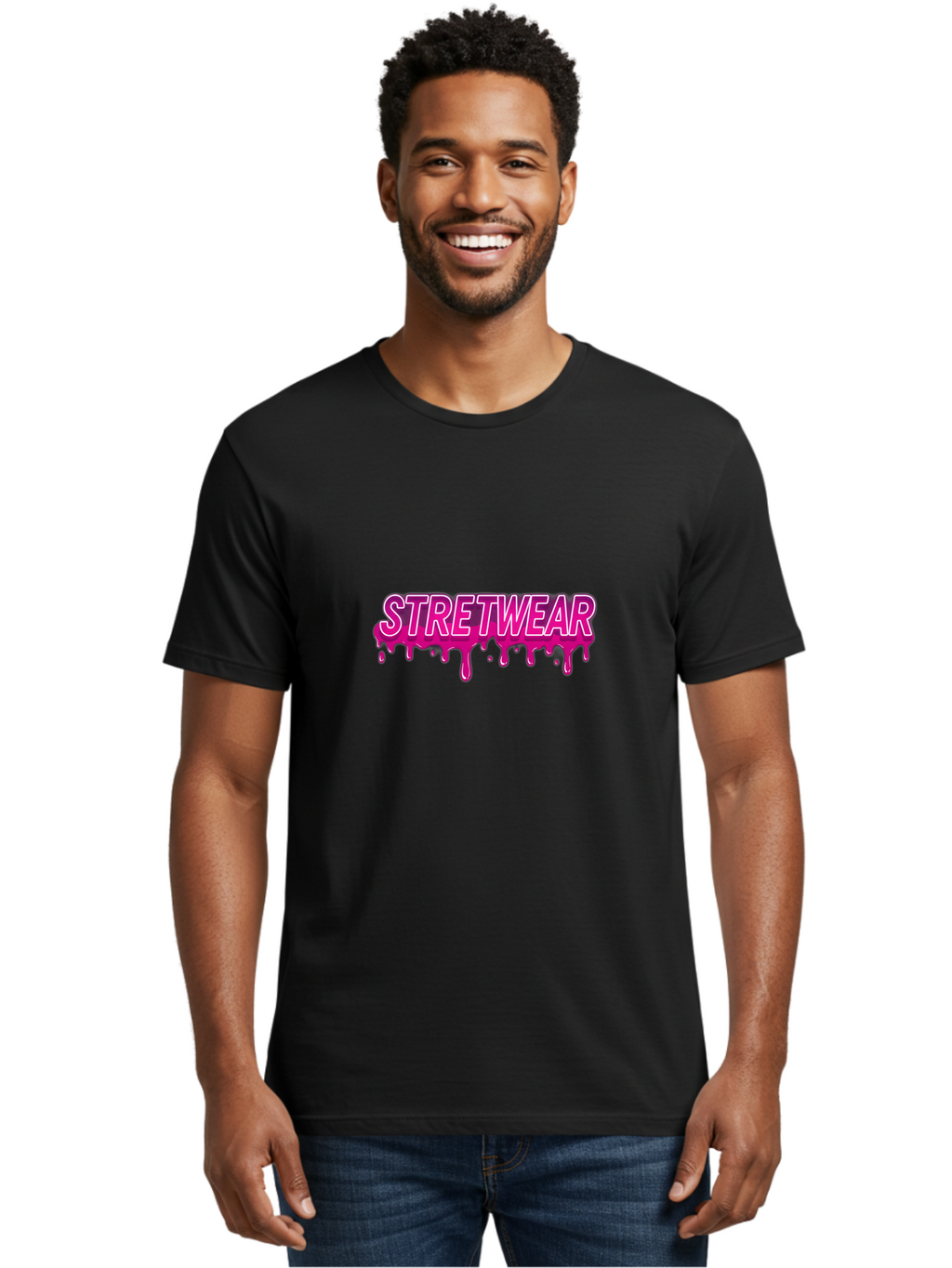 Stretwear Men'S Graphic Tee, 100% Cotton, Comfortable Casual Summer Wear, Machine Washable, Streetwear Fashion, Urban Style, Graffiti Art, Trendy Clothing, Pink Drips, Bold Typography, Edgy Aesthetic, Modern Design Bad756