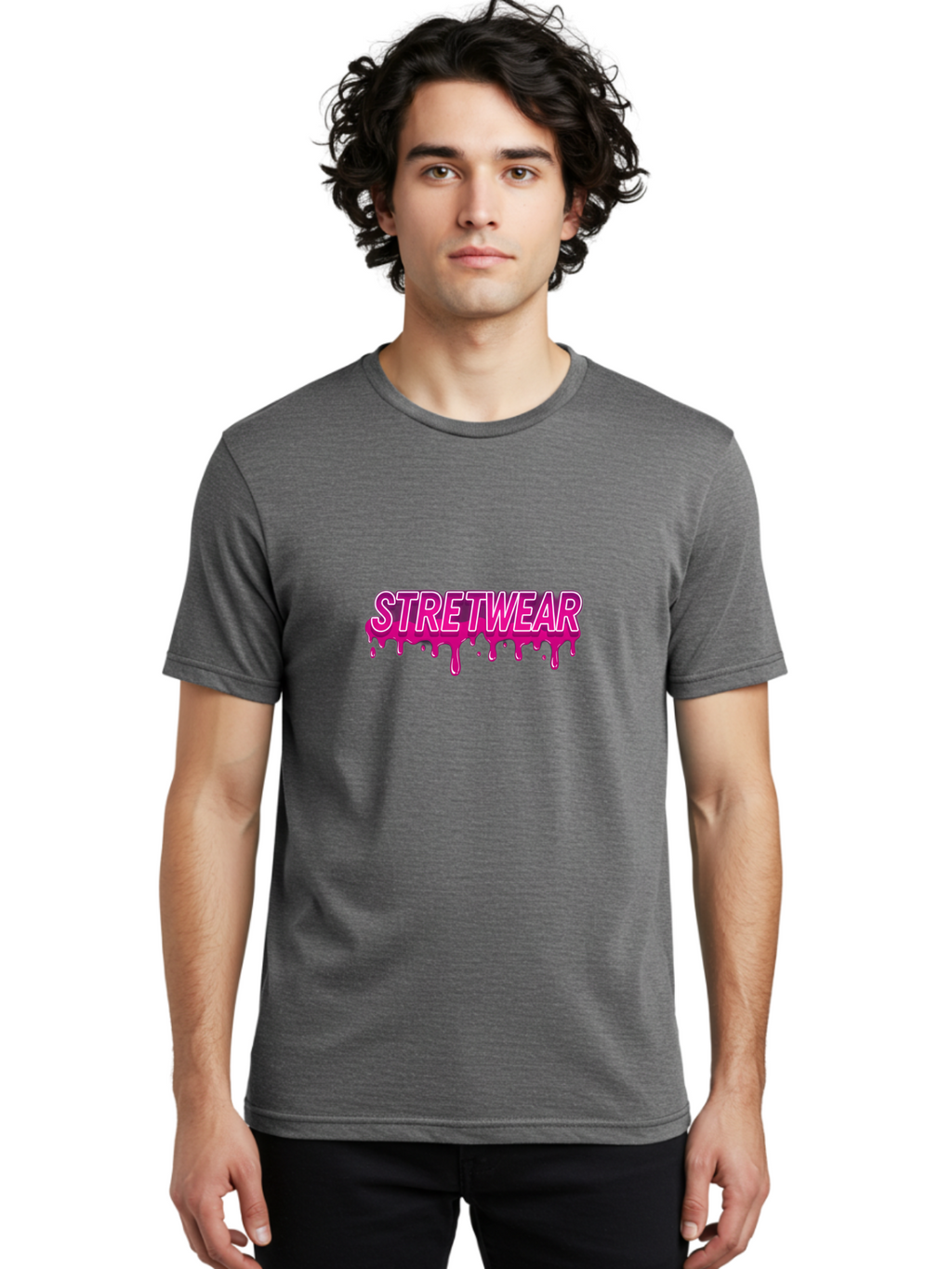 Stretwear Men'S Graphic Tee, 100% Cotton, Comfortable Casual Summer Wear, Machine Washable, Streetwear Fashion, Urban Style, Graffiti Art, Trendy Clothing, Pink Drips, Bold Typography, Edgy Aesthetic, Modern Design Bad756