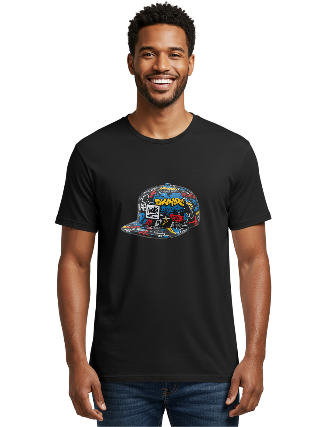 Stussy-Graffiti-Baseball-Cap Men'S Graphic Tee, 100% Cotton, Comfortable Casual Summer Wear, Machine Washable, Graffiti Cap, Streetwear Fashion, Urban Style, Bold Designs, Vibrant Colors, Stüssy Branding, Casual Wear, Skateboarding Culture, Bad757