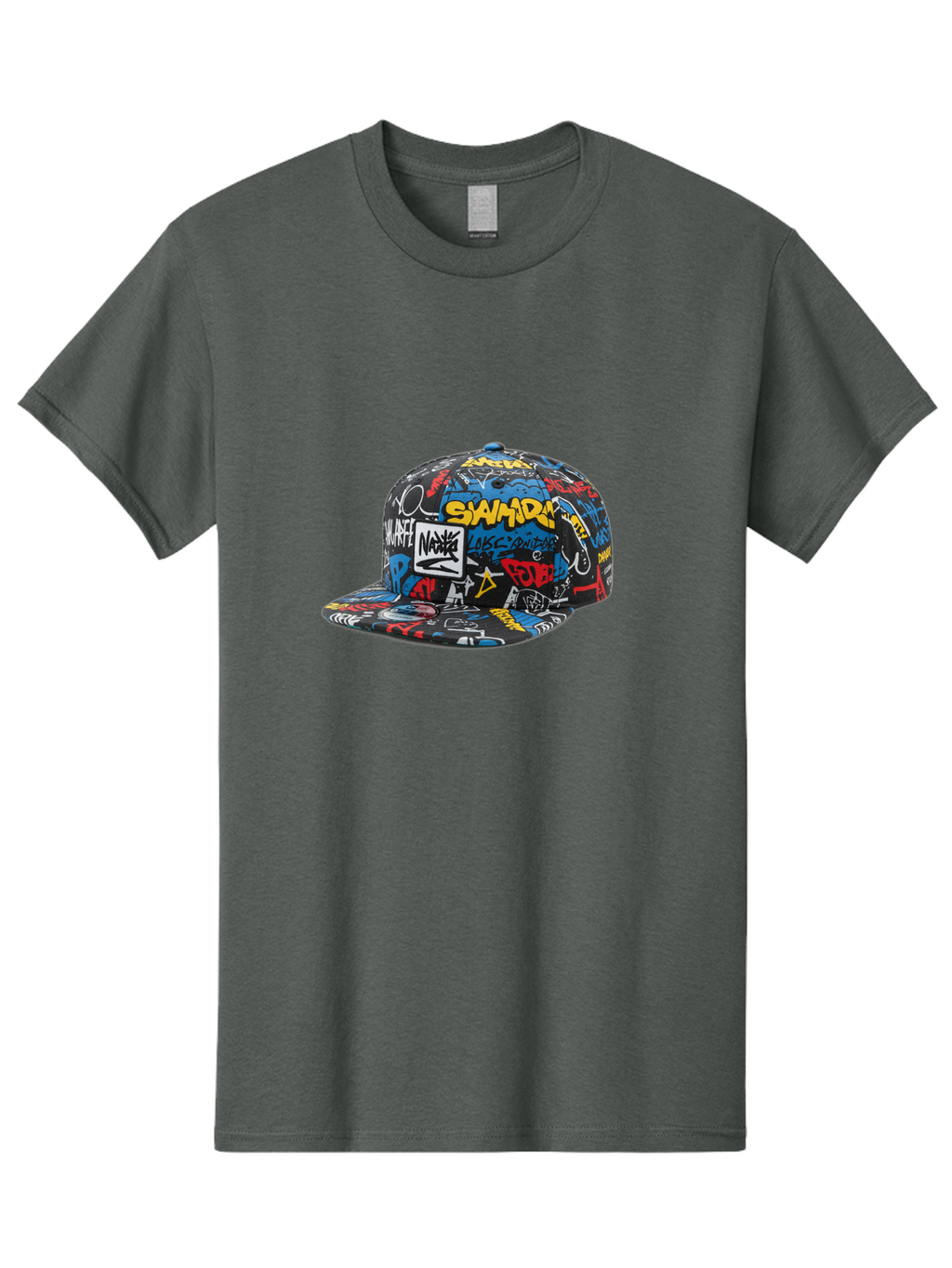 Stussy-Graffiti-Baseball-Cap Men'S Graphic Tee, 100% Cotton, Comfortable Casual Summer Wear, Machine Washable, Graffiti Cap, Streetwear Fashion, Urban Style, Bold Designs, Vibrant Colors, Stüssy Branding, Casual Wear, Skateboarding Culture, Bad757